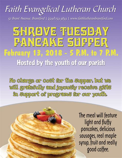 Shrove Tuesday Pancake Supper Faith Evangelical Lutheran Church