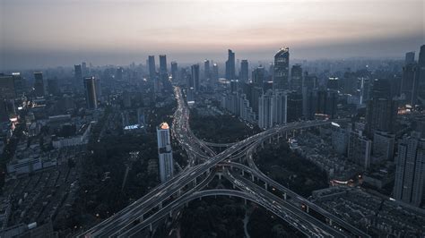 Download Wallpaper 2560x1440 Night City Aerial View Road