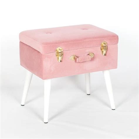 Blush Pink Velvet Suitcase Stool With White Legs Pink Suitcase