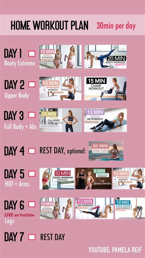 5 Day Pamela Reif Workout Plan Beginner Week 1 2021 For Gym Fitness