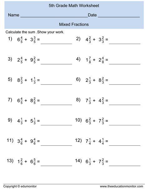 Mixed Fractions Math Worksheet That Make Math Fun