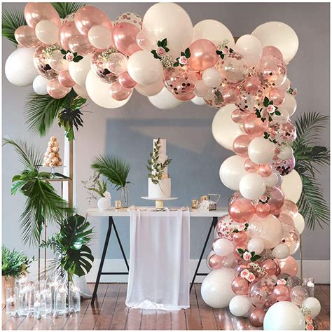 Balloon Arch Garland Kit Diy Rose Gold Confetti And White Etsy Rose