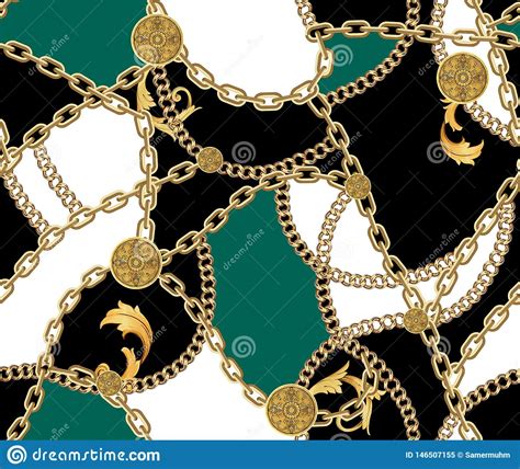 Fashion Seamless Pattern With Golden Chains Stock Illustration