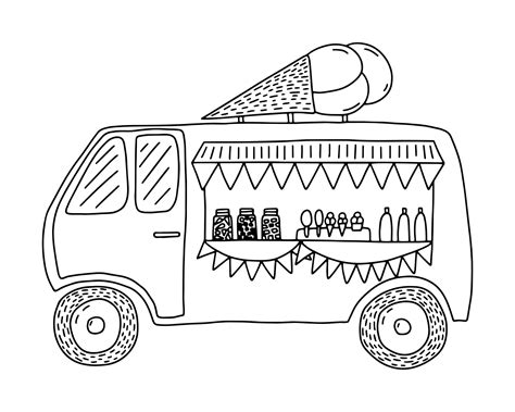 Ice cream truck coloring page. Cute food van with ice cream. 12347918