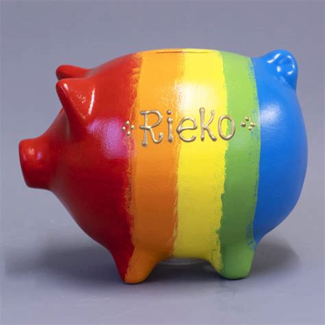 Rainbow Piggy Bank By Piggery Pottery Add A Name Etsy Uk