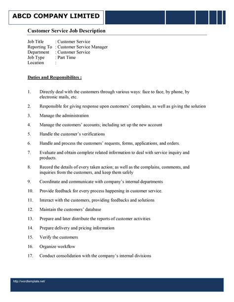 Customer Service Job Description Template