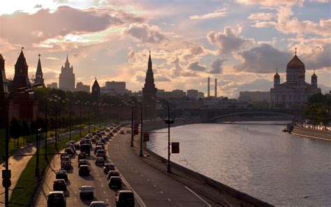 Wallpaper Sunset City Cityscape Moscow Building Reflection Road
