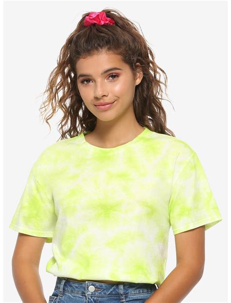 Green And White Tie Dye Elastic Waistband Girls Crop T Shirt Hot Topic