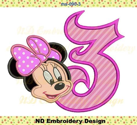 Minnie Mouse Face 3rd Birthday Embroidery Girly Minnie Etsy