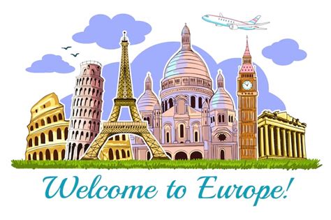 Free Vector Europe Buildings Travel Illustration Card