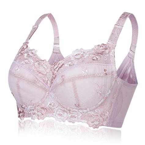 Plus Size B H Cup Women Embroidery Bra Comfy Breathable Adjustable Thin
