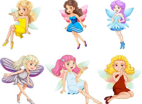 Set Of Different Beautiful Fairy Girl Cartoon Character 7108018 Vector