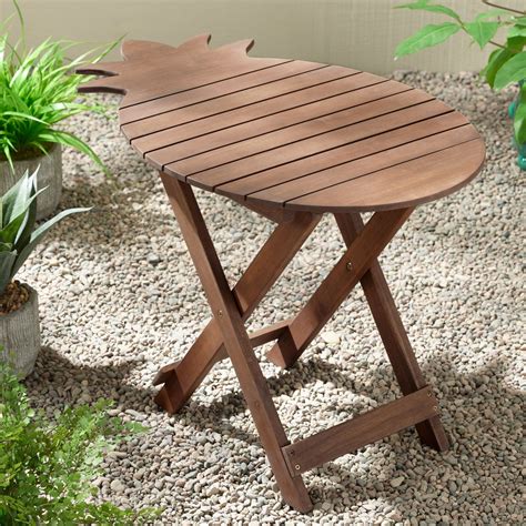 Teal Island Designs Modern Acacia Wood Outdoor Folding Table X Natural Oil Pineapple For