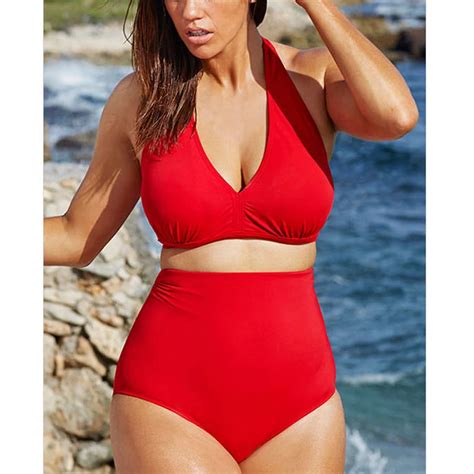 Buy Plus Size Bikini 2017 New Arrival Halter Top Swimwear Women Beach Swimsuit