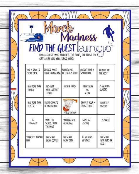 Final Four Party Game March Madness Find The Guest Bingo College