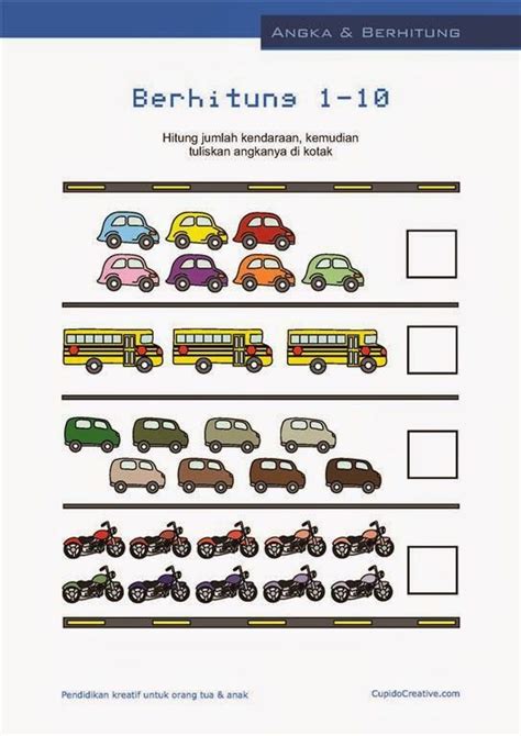 Belajar Hitung Anak Paud Balita Angka 1 10 Gambar Mobil Bus Sepeda Eaa