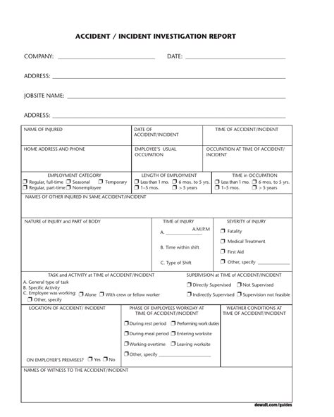Accident Investigation Form Template Free Sample Example Format Template