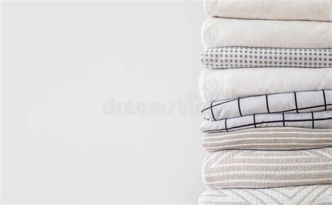 Pile Of Folded Bed Sheets And Blankets Stock Image Image Of Comfort