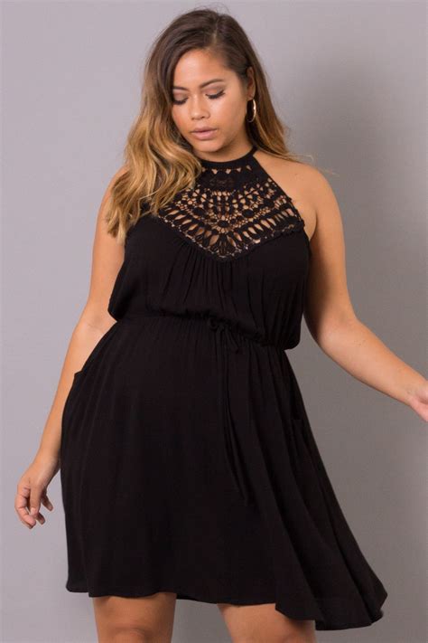 Plus Size Crochet Halter Dress Black Plus Size Black Dresses