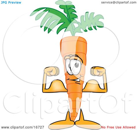 Clipart Picture Of An Orange Carrot Mascot Cartoon Character Flexing