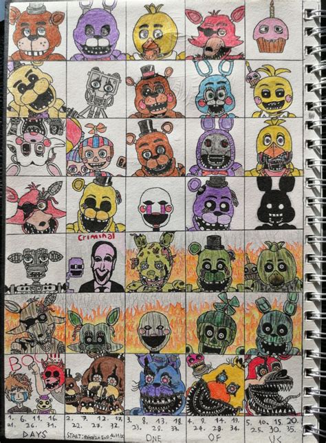 Finally Finished The First Page Of My Fnaf Drawing Challengedrawing
