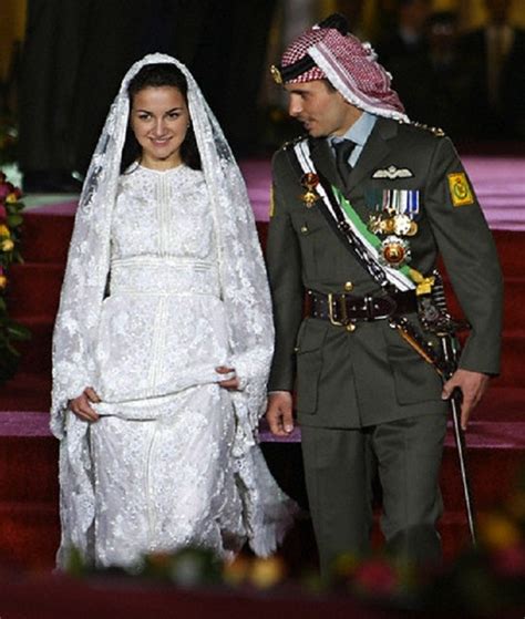 Jordans Crown Prince Hamzeh Bin Al Hussein Walks With His Bride Princess Noor During Their