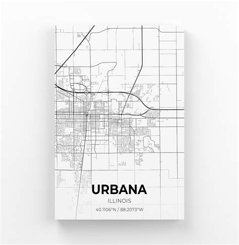 Urbana Illinois City Map Canvas Art City Map Art City Map Etsy