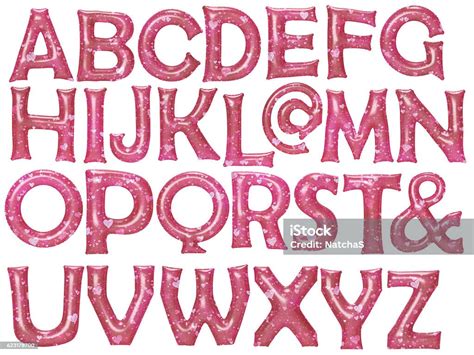 Red Heart Pattern Alphabet Foil Balloon Set With Clipping Path Stock