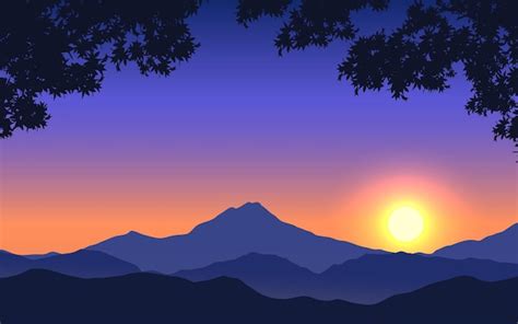 Premium Vector Illustration Of Sunset Over Mountains