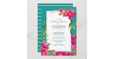 Floral Fuchsia Turquoise Watercolor Wedding Invitation Zazzle