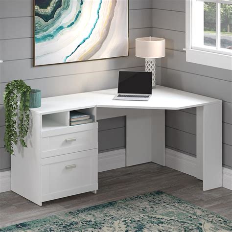 Wheaton Reversible Corner Desk With Storage In Pure White Engineered Wood