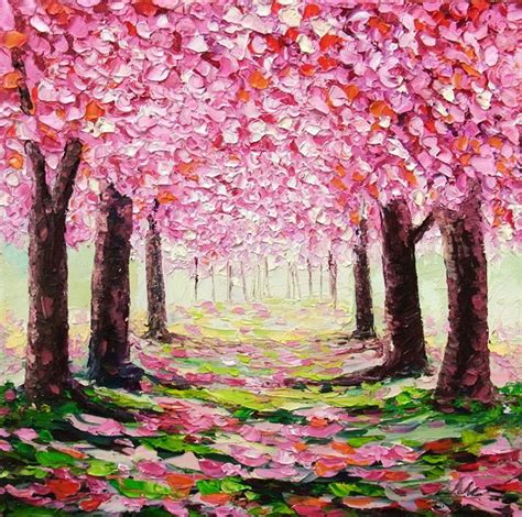 Cherry Blossom Tree Original Oil Painting Palette Knife Impasto