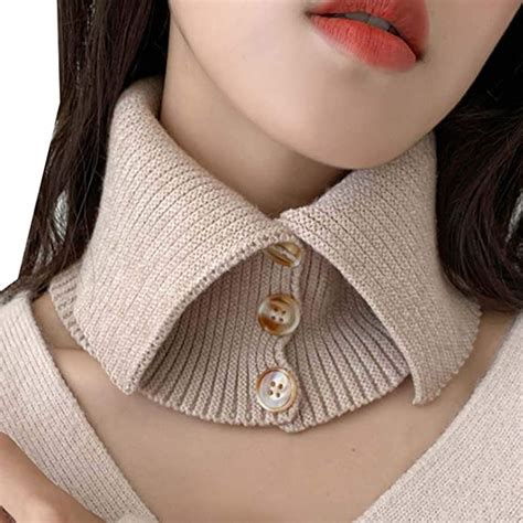 yekeyi knitted fake collar for women high collars lapel wrap button choker collar detachable