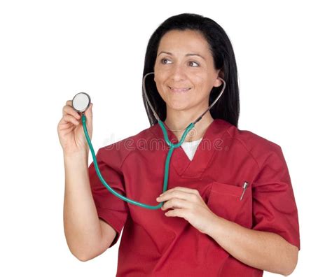 Happy Doctor Woman Listening With Stethoscope Stock Image Image Of