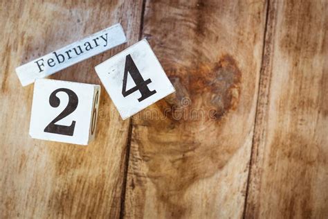 February 24th Day 24 Of February Month White Calendar Blocks On