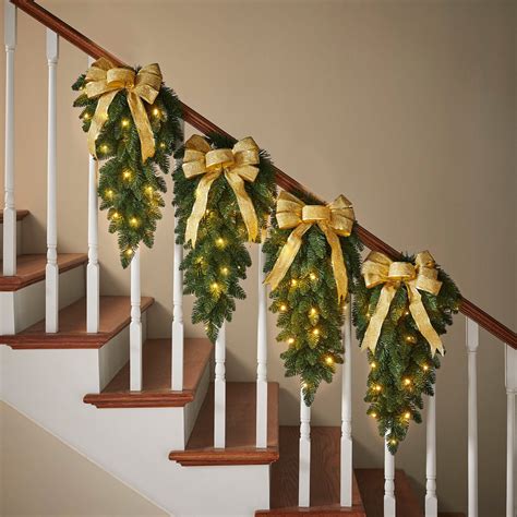 Brylanehome Pre Lit Stair Swags Set Of 4 Gold