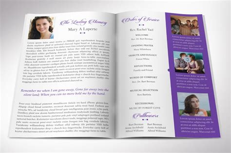 Remember Purple Teal Funeral Program Word Publisher Template Etsy