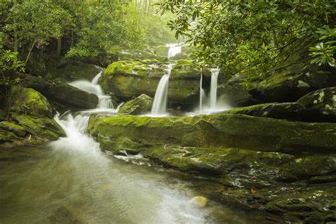 Usa Parks Waterfalls Stones Moss Great Smoky Mountains National
