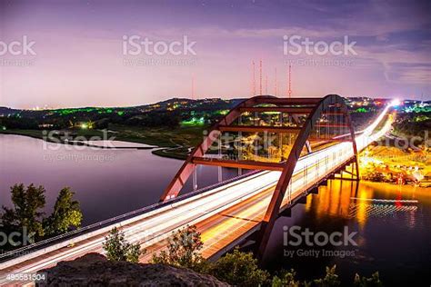 Austin Texas Landmark Pennybacker Bridge 360 Bridge At Night Stock