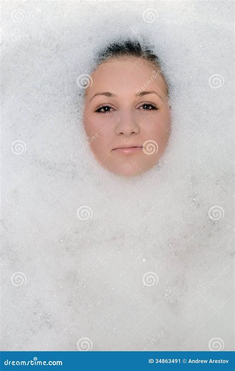 a girl takes a bath in the foam stock image image of people recreation 34863491