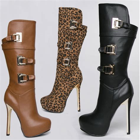 New 2015 Women's 14cm Platform High Heels Boots Brown Black High Heels ...