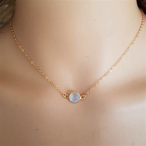 K Gold Fill Moonstone Choker Necklace Genuine White Gemstone Stacking