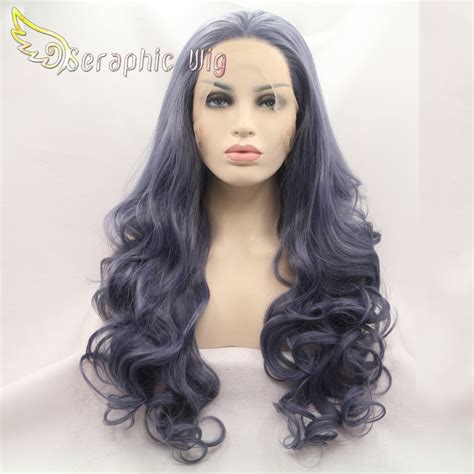 Dark Purple Wig Realistic Womens Wavy Hair Glueless Lace Front Wig