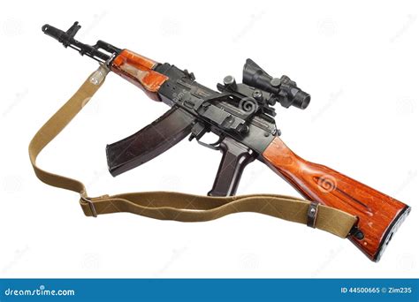 Kalashnikov Ak 47 Met Optisch Gezicht Op Wit Stock Afbeelding Image