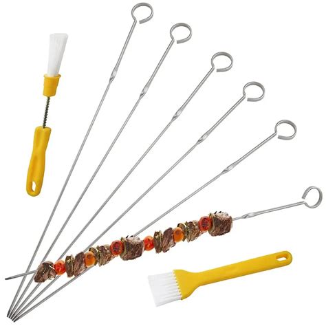 Flat Metal Barbecue Skewers 16 Inch Stainless Steel Grilling Bbq Stick Skewers With Basting