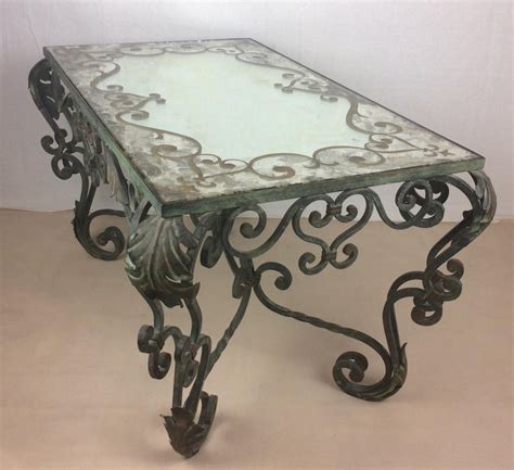 Wrought Iron Coffee Table With Églomisé Mirror Attributed To Gilbert