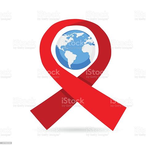 World Aids Day Awareness Red Ribbon Earth Globe Stock Illustration