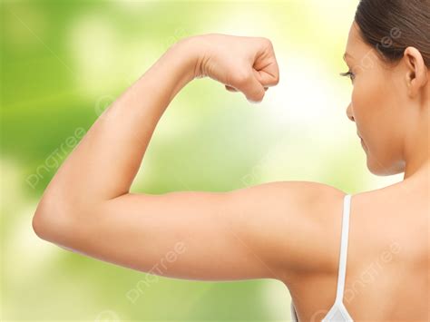 Sporty Woman Flexing Her Biceps White Muscle Perfect Photo Background