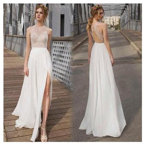 Take your time for cheap wedding dresses now! Beautiful White Side Split Cheap Simple Beach Wedding ...