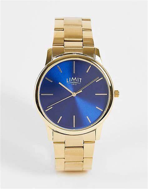 Limit Unisex Bracelet Watch In Gold With Blue Dial Asos